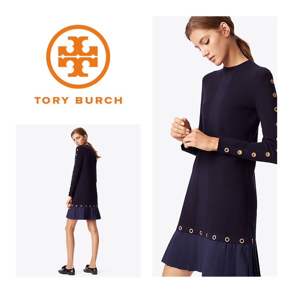 New Tory Burch Shiloh Navy Pleated Dress